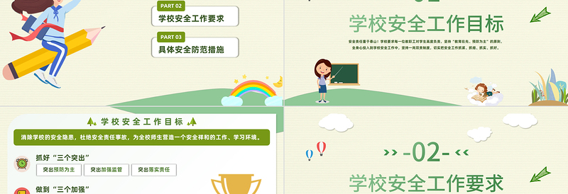 学校安全工作会议PPT绿色卡通风秋季开学校园安全工作会议课件模板