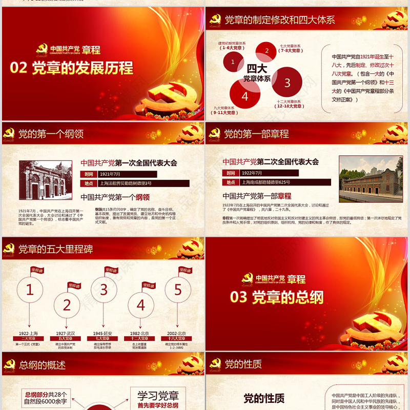 党课PPT模板党章（2012年修改版本）课件讲稿党建素材背景--含讲稿