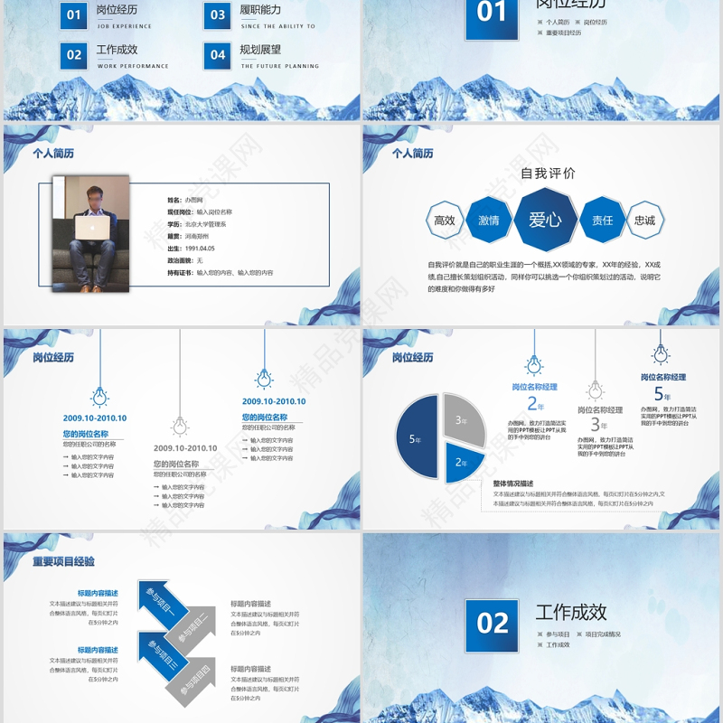 蓝色商务岗位竞聘求职简历PPT模板