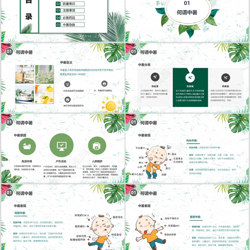 夏季防暑降温中暑的预防与急救宣传PPT模板