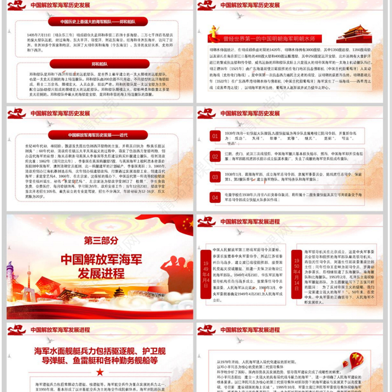 红色大气庆祝中华人民共和国海军成立七十周年PPT模板