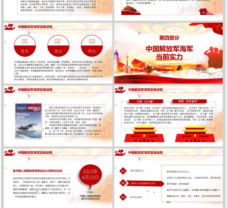 红色大气庆祝中华人民共和国海军成立七十周年PPT模板