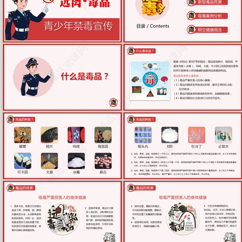禁毒日内容型青少年禁毒宣传PPT模板