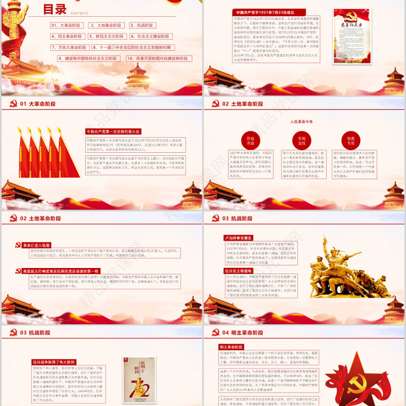 年光辉历程伟大成就中国风七一建党节通用PPT模板