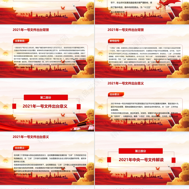 2021年中央一号文件全面推进乡村振兴脱贫攻坚党课PPT