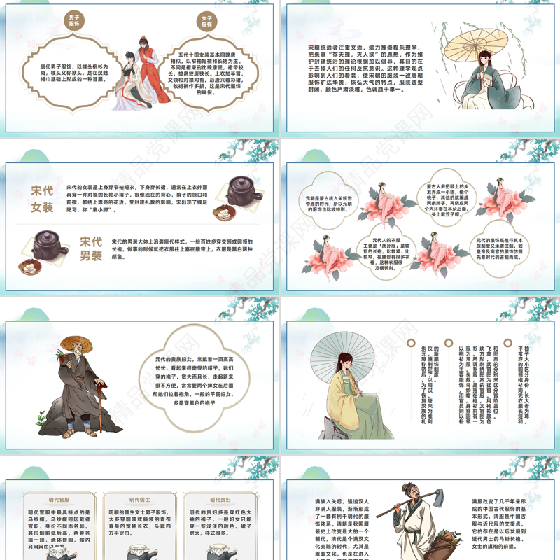 2024中国传统服饰历史演变过程PPT中国风中国传统服饰历史演变过程模板课件