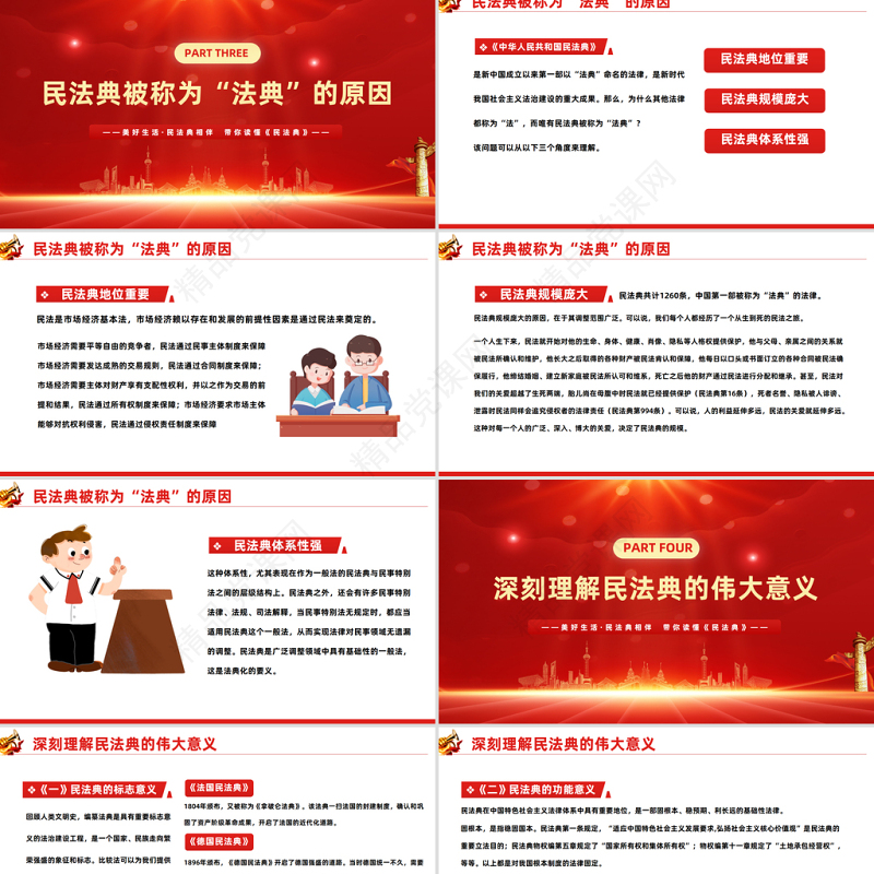 2023典亮美好生活PPT党政风优质风第三个民法典宣传月专题党课课件模板下载