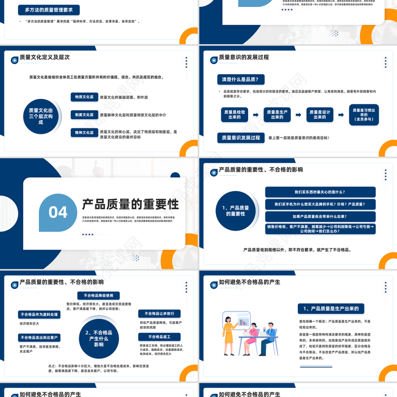 2023员工质量意识培训PPT简约插画风企业员工入职意识培训模板课件