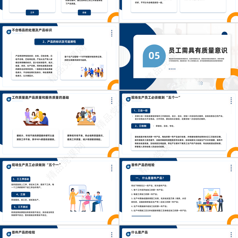 2023员工质量意识培训PPT简约插画风企业员工入职意识培训模板课件