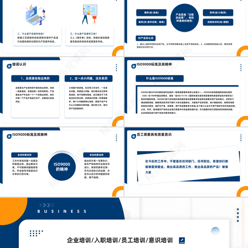 2023员工质量意识培训PPT简约插画风企业员工入职意识培训模板课件