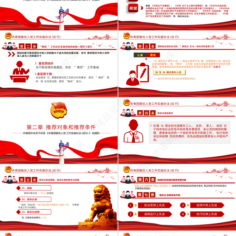 共青团推优入党工作实施办法（试行）PPT红色党政风团员干部学习教育专题团课课件模板