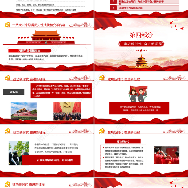 青春献礼二十大强国有我新征程PPT党政风优质风迎接学习宣传党的二十大主题宣传教育课件模板