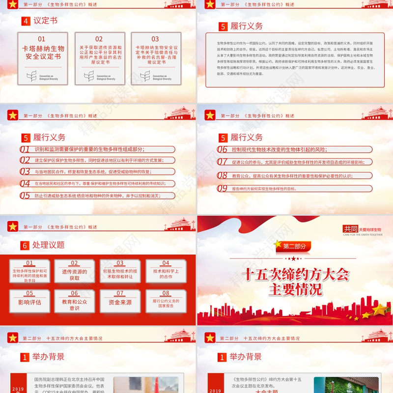 生物多样性公约缔约方大会第十五次会议PPT红色党政风共建地球生命共同体生态文明党课课件