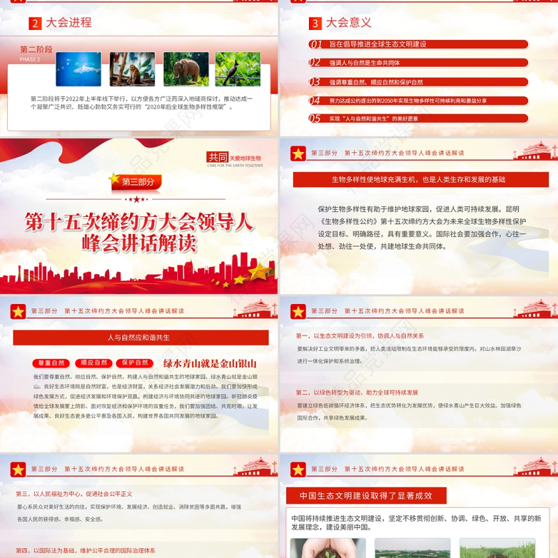 生物多样性公约缔约方大会第十五次会议PPT红色党政风共建地球生命共同体生态文明党课课件