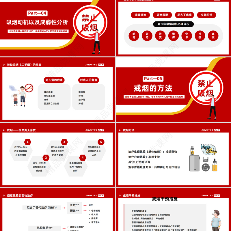 2024控烟知识培训PPT精美卡通控烟知识培训课件下载