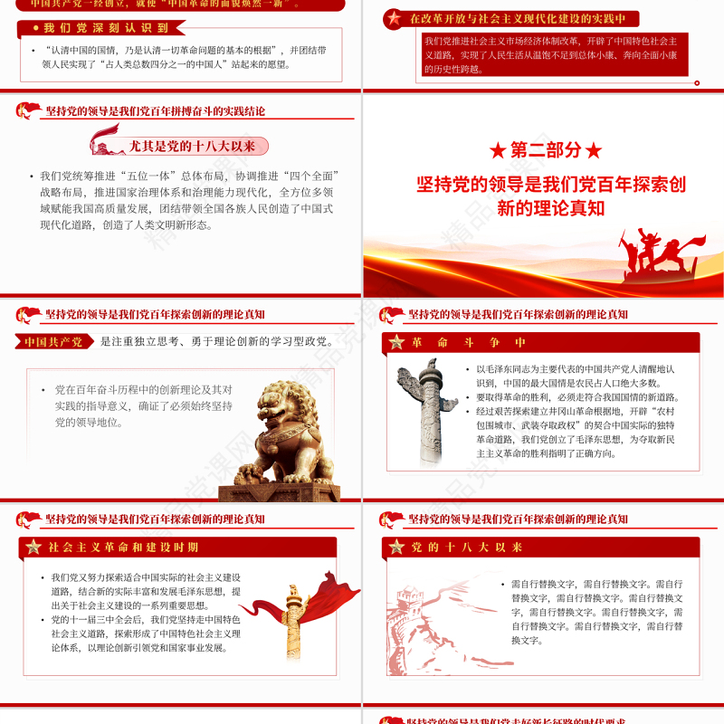 坚持党的领导的时代意蕴PPT红色党政风2022年机关单位主题党日党课课件模板