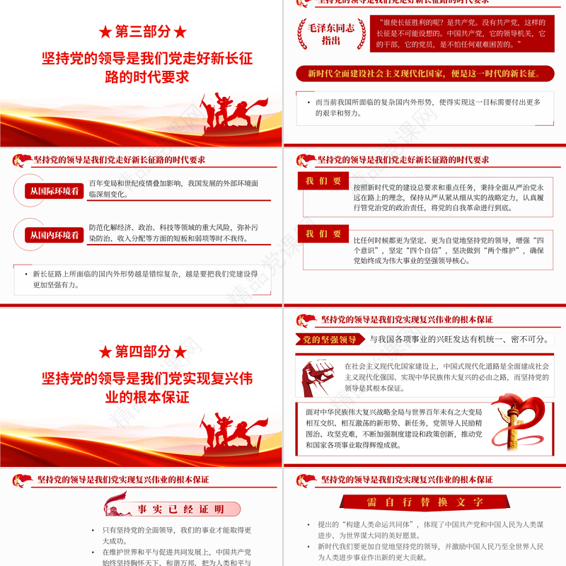 坚持党的领导的时代意蕴PPT红色党政风2022年机关单位主题党日党课课件模板