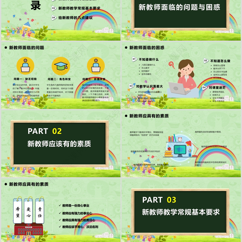 小清新绿色新教师入职培训PPT模版