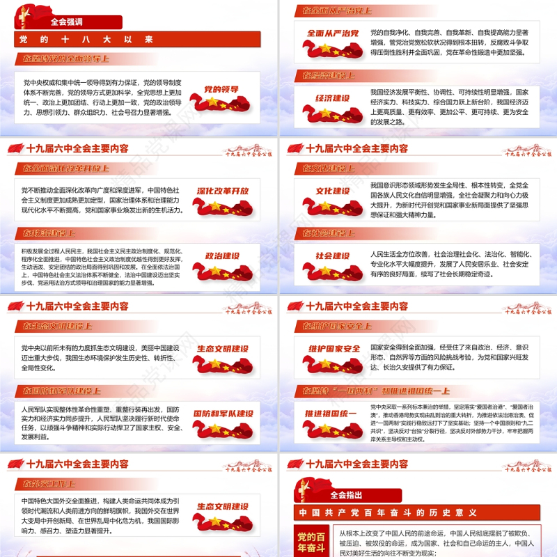 十九届六中全会PPT红色怀旧风公报内容解读党的百年奋斗的伟大成就和历史经验党课学习课件