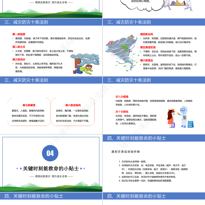 防震减灾主题班会PPT卡通风防震减灾儿童安全教育主题班会演讲课件模板 (2)