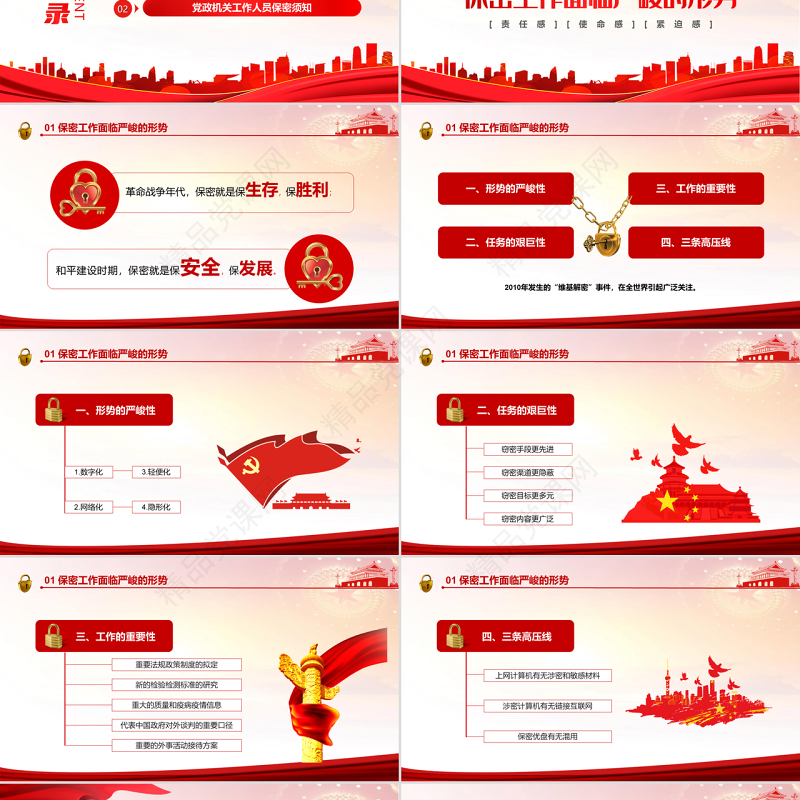 党政机关保密须知PPT红色党政风党史党风党建党课主题培训课件模板