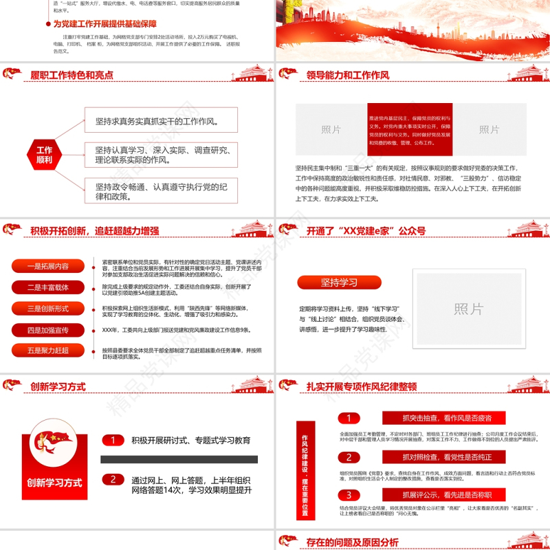 基层党建工作汇报PPT党政风党支部年度工作情况介绍问题总结及新年工作思路报告党建模板