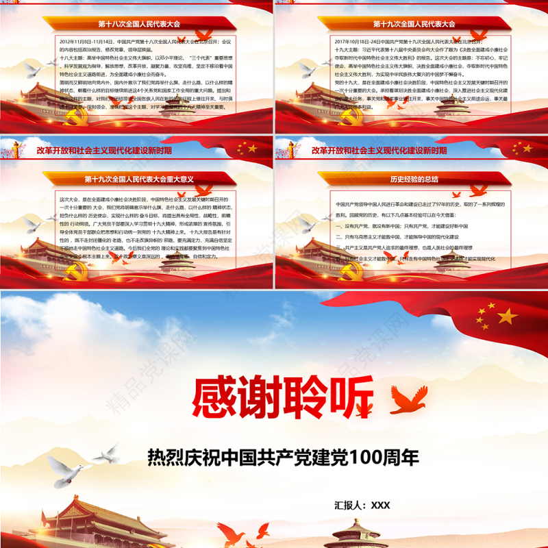 红的简约党政风党的光辉历程热烈庆祝中国共产党成立一百周年PPT模板