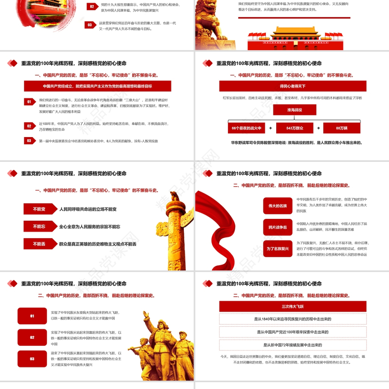 蓝色大气简约党政风党的百年光辉建党百年PPT