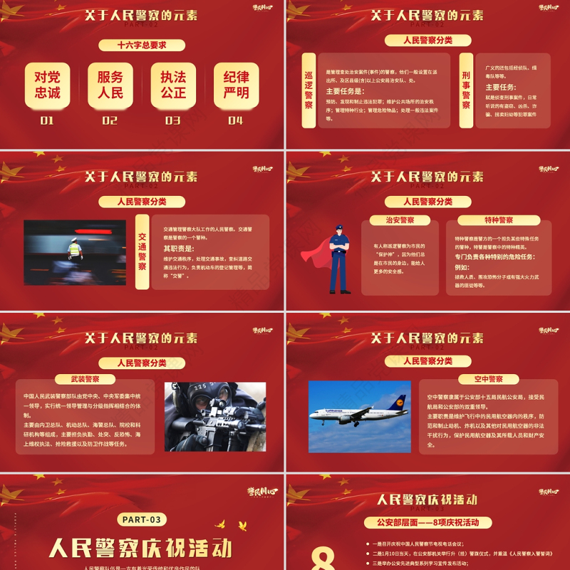 人民警察节PP红色大气风人民警察节向所有中国人民警察致敬专题模板