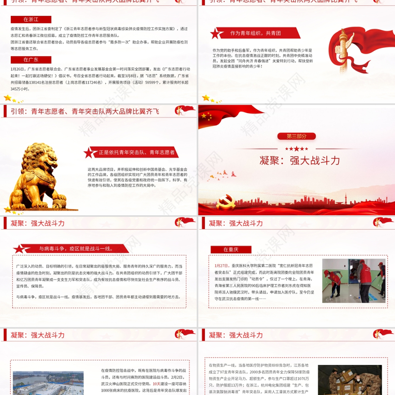 青春心向党奋战疫情中PPT红色党政风战疫中的共青团组织团委团支部团课课件