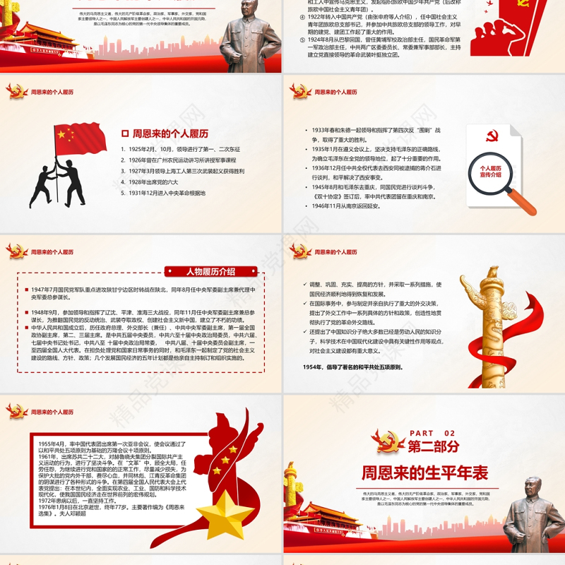 周恩来逝世46周年纪念日PPT红色简约风纪念周恩来专题党课课件模板