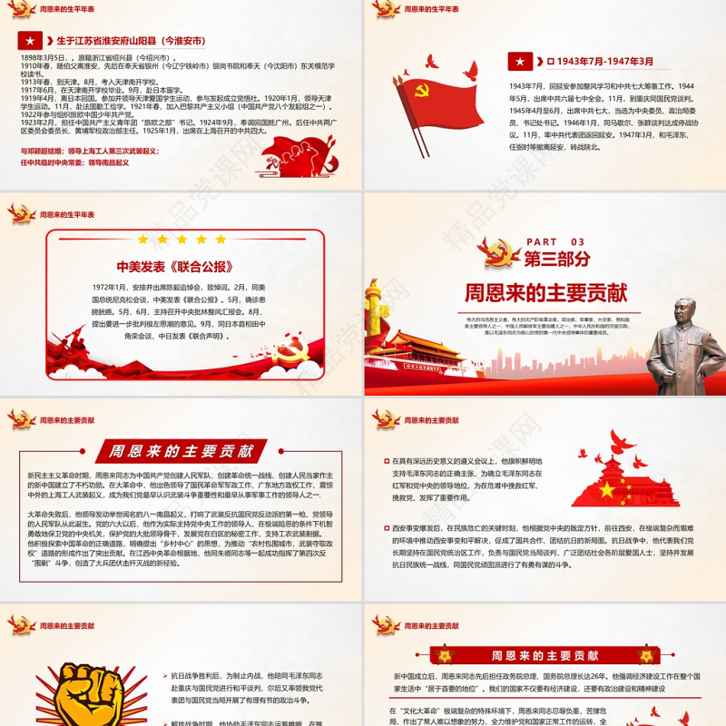 周恩来逝世46周年纪念日PPT红色简约风纪念周恩来专题党课课件模板