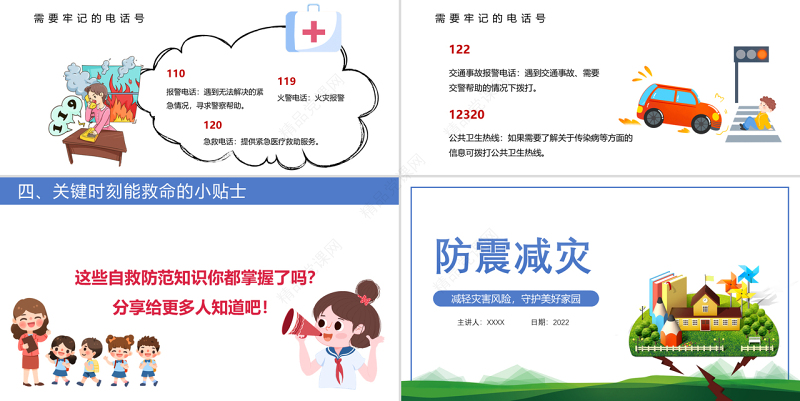 防震减灾主题班会PPT卡通风防震减灾儿童安全教育主题班会演讲课件模板.