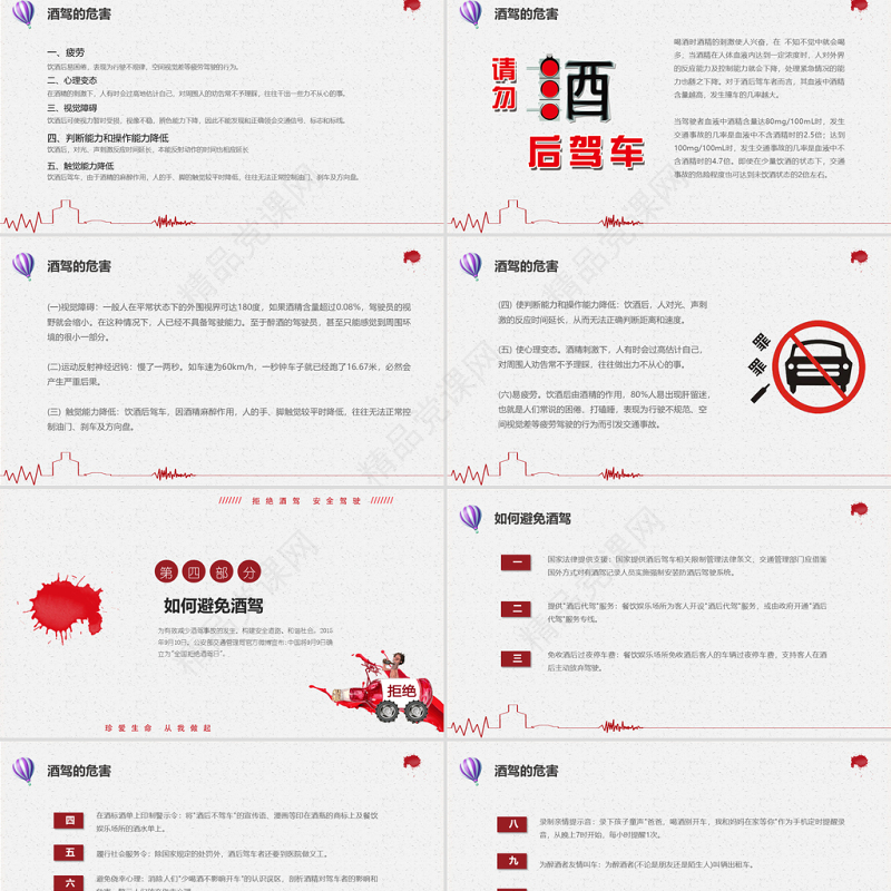 简约卡通插画拒绝酒驾遵守交通法规关爱生命安全ppt