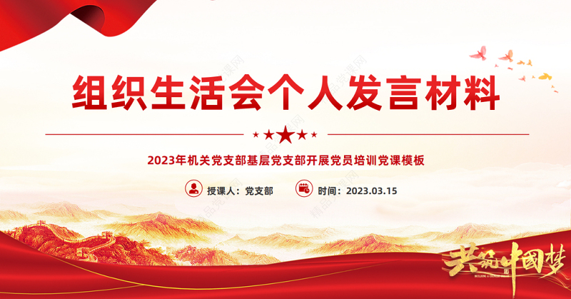 2023组织生活会个人发言材料PPT简约风组织生活会个人发言材料专题党课课件模板下载