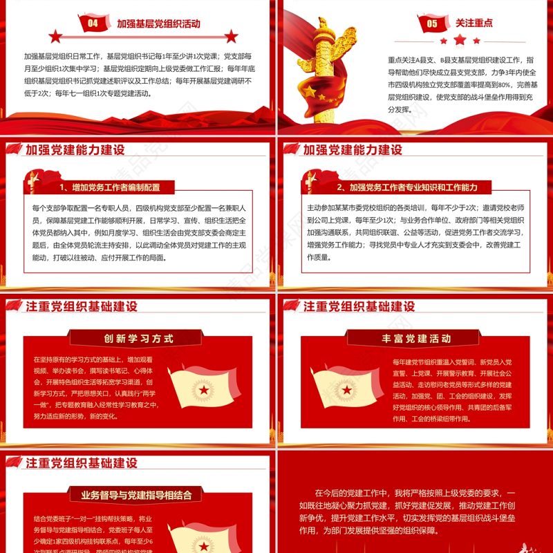 基层党支部述职汇报PPT红色简约大气风机关单位2022年度专题党课课件模板