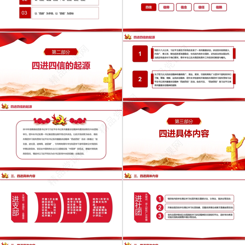 2021学四进四信做四可青年PPT红色大学生青少年党课学习课件模板 (2)