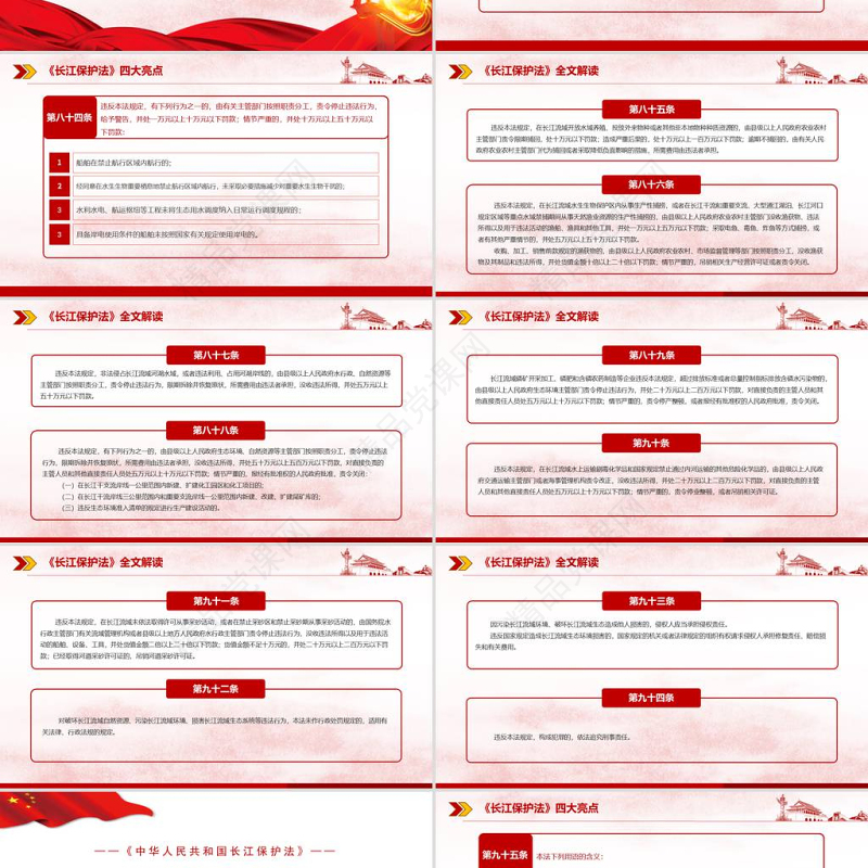 红色简约党政风学习全面解读中国人民共和国长江保护法