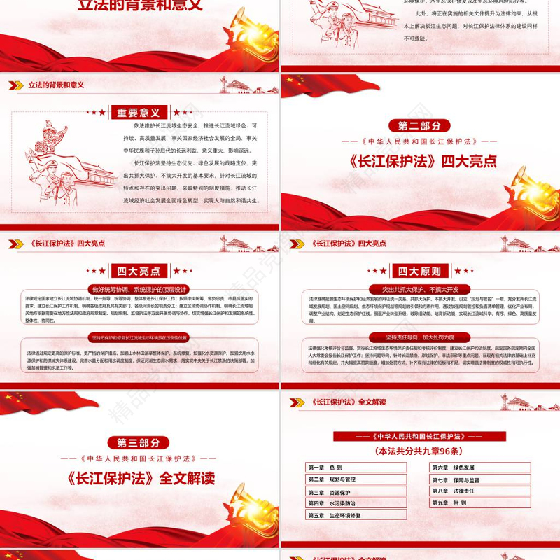 红色简约党政风学习全面解读中国人民共和国长江保护法