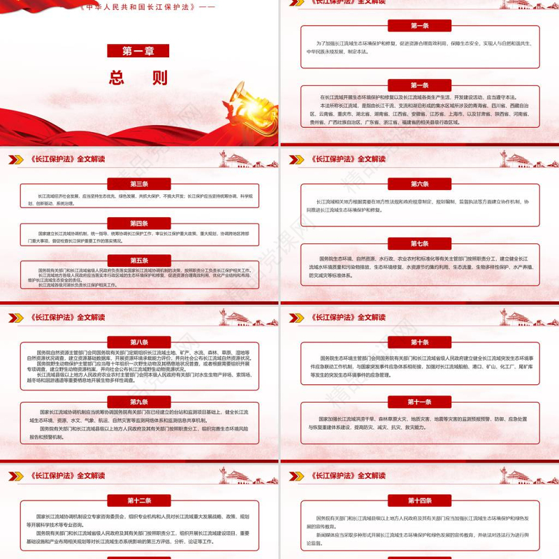 红色简约党政风学习全面解读中国人民共和国长江保护法