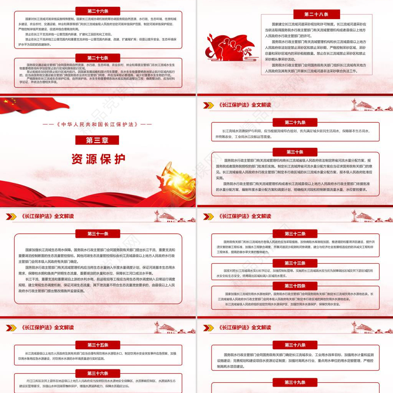 红色简约党政风学习全面解读中国人民共和国长江保护法