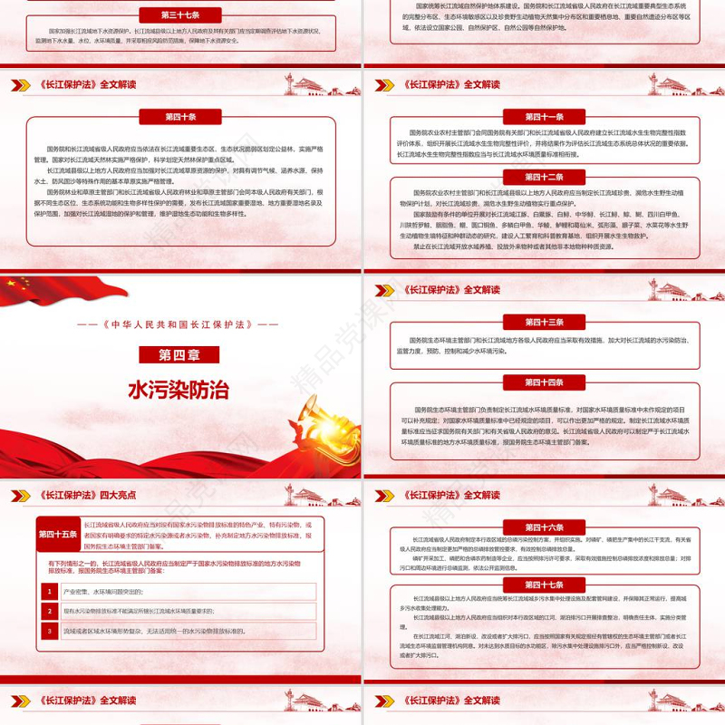 红色简约党政风学习全面解读中国人民共和国长江保护法