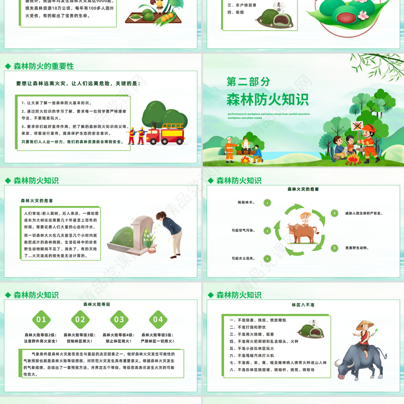 2024清明节森林防火宣传PPT清新精美卡通清明节森林安全防火宣讲模板课件