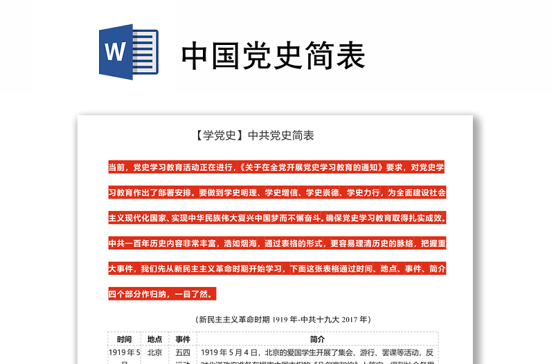 中国党史简表