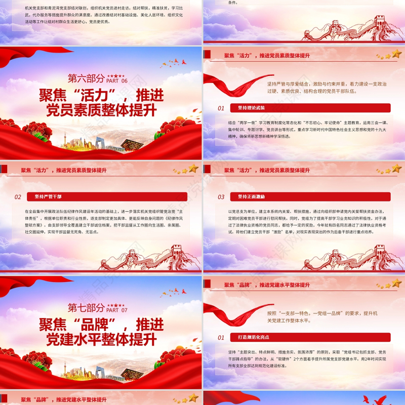 党建工作总结汇报PPT红色党政风党政机关党建年终工作总结汇报专题课件模板