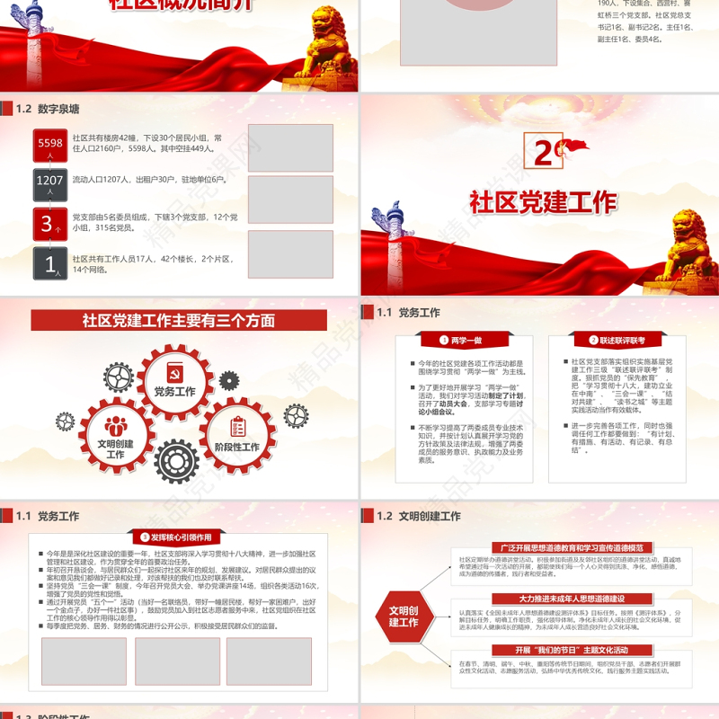 2022基层村乡镇社区办事处年终工作汇报PPT红色党政风村社区基层组织民主生活会专题课件