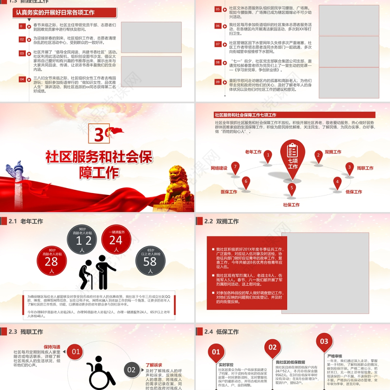 2022基层村乡镇社区办事处年终工作汇报PPT红色党政风村社区基层组织民主生活会专题课件