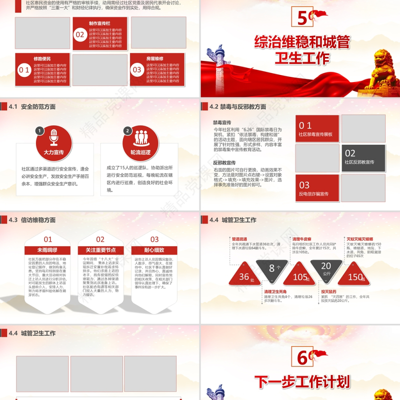 2022基层村乡镇社区办事处年终工作汇报PPT红色党政风村社区基层组织民主生活会专题课件