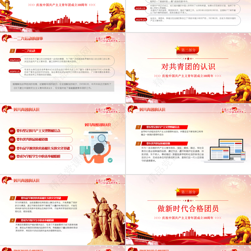 做新时代合格团员PPT党政风喜迎二十大永远跟党走庆祝中国共产主义青年团成立100周年专题党课课件模板