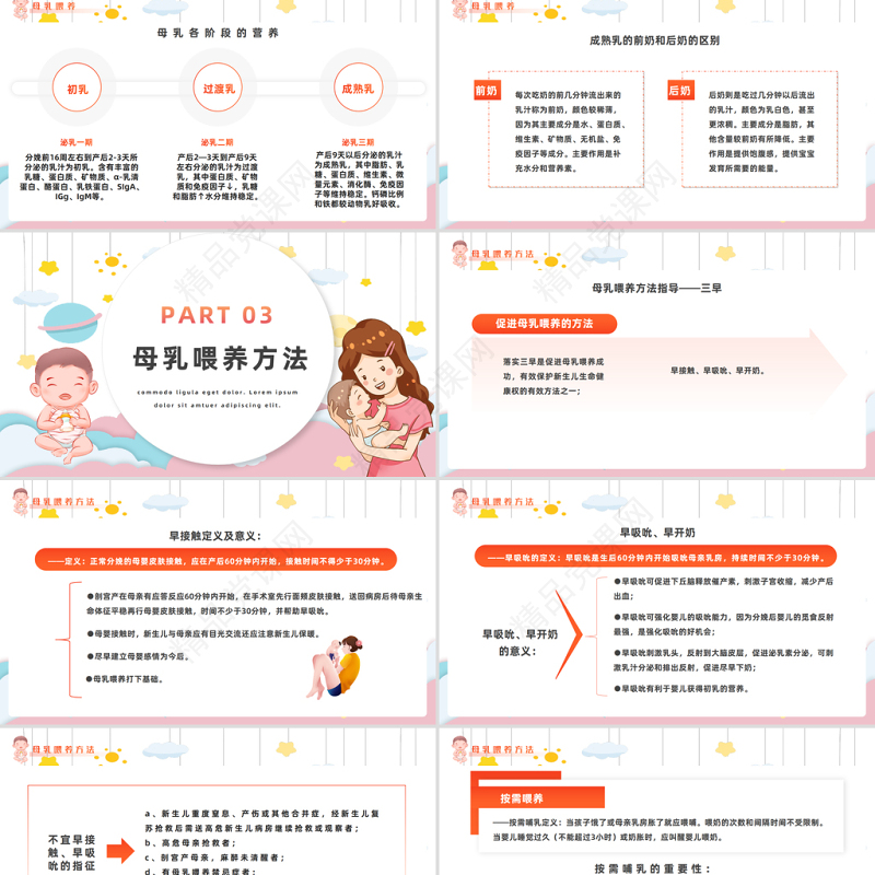2024新生儿母乳喂养PPT精美卡通新生儿母乳喂养知识宣传课件下载